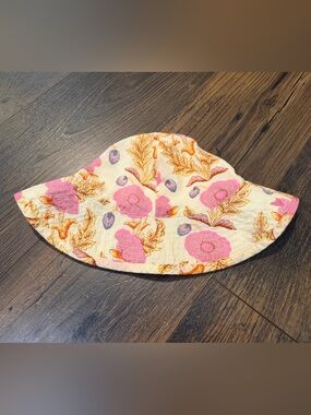 Pink Chicken Baby Girls Cream Floral Gilded Summer Sun Hat Size 12-24 Months